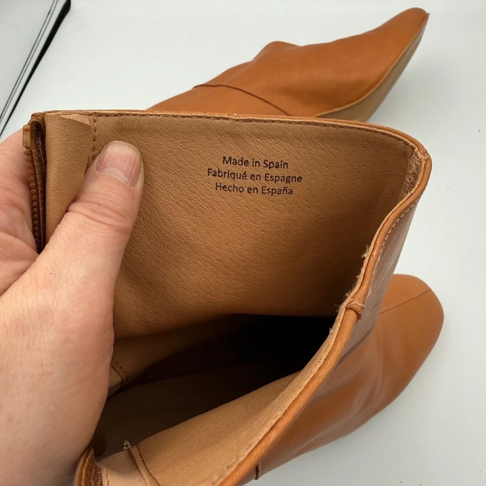 Anthropologie Harlow Tan Leather Ankle Boots Block Heel Zip Back Women EU 41